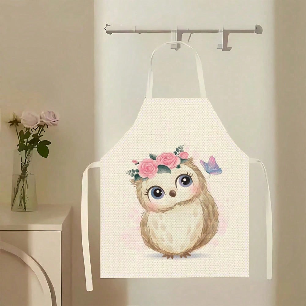 1pc A Cute Owl-Patterned Linen - Home Cooking On ulasan dan harga