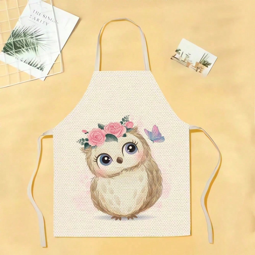 1pc A Cute Owl-Patterned Linen - Home Cooking On ulasan dan harga
